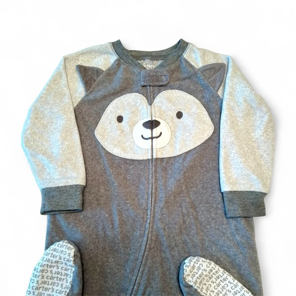 Carters 18M Gray Cozy Warm Fleece Bear Footed One Piece PJs Pajamas Sleeper